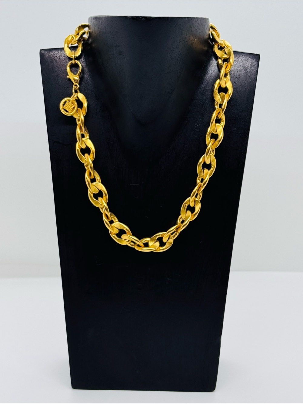 Vintage Givenchy Gold-Tone Link Chain Necklace with 4G Monogram Logo Charm